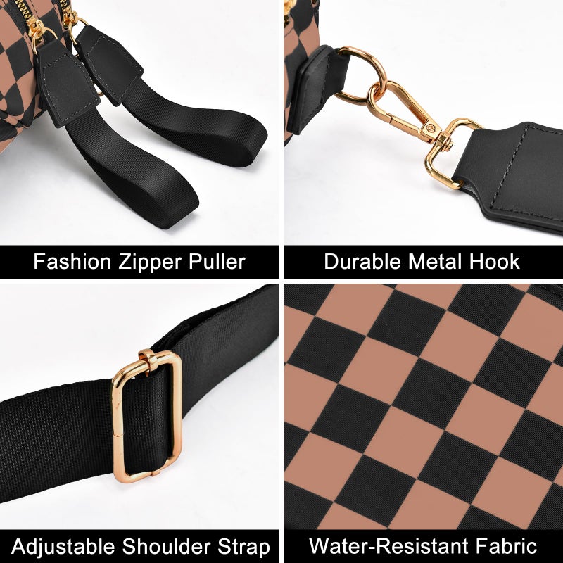 Becokan Checkered Nylon Crossbody Bag Bum Bag for Women Mom Spacious Checkered Crossbody Purses Shoulder Handbag - Image 3