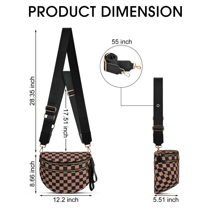 Becokan Checkered Nylon Crossbody Bag Bum Bag for Women Mom Spacious Checkered Crossbody Purses Shoulder Handbag - Image 2