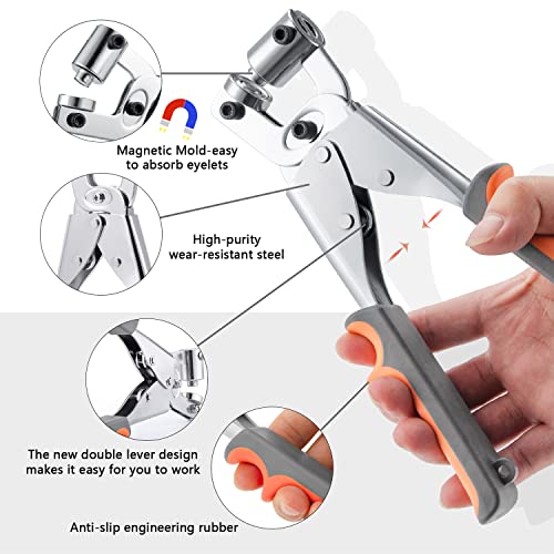 ecraft Grommet Tool Kit 3/8 Inch (10mm), Heavy Duty Handheld Manual Press with Hole Punch & 500pcs Eyelets for Leather, Canvas, Fabric, Tarps, Vinyl & Banners - Image 3