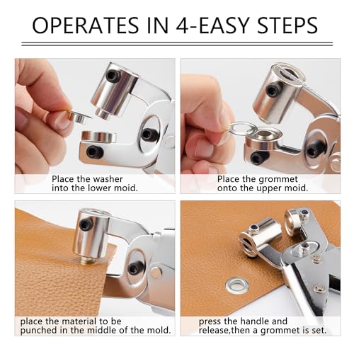 ecraft Grommet Tool Kit 3/8 Inch (10mm), Heavy Duty Handheld Manual Press with Hole Punch & 500pcs Eyelets for Leather, Canvas, Fabric, Tarps, Vinyl & Banners - Image 4