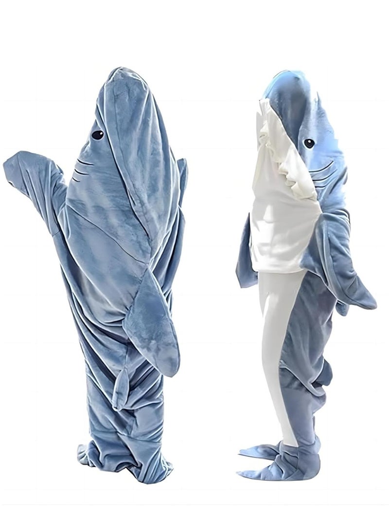 Cool Baby Style COOLBABY Adult Shark Blanket Wearable Shark Blanket Super Soft and Comfortable Flannel Hoodie Shark Blanket Cartoon Shark Sleeping Bag Pajamas - Size XL (Length 210 * 130cm)  - Image 1
