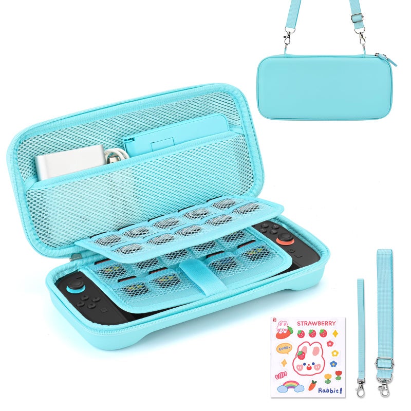 Younik Switch 2 Case Compatible with NS Switch 2 2025 Carrying Case with 19 Game Card Slots 4 in 1 Switch 2 Accessories Includes Shoulder Strap Wrist Strap Stickers Blue - Image 2