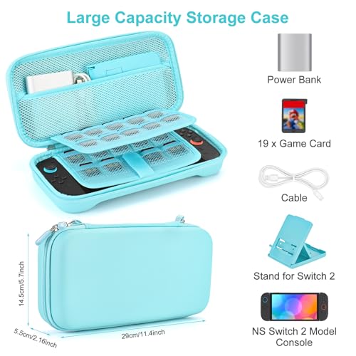 Younik Switch 2 Case Compatible with NS Switch 2 2025 Carrying Case with 19 Game Card Slots 4 in 1 Switch 2 Accessories Includes Shoulder Strap Wrist Strap Stickers Blue - Image 3