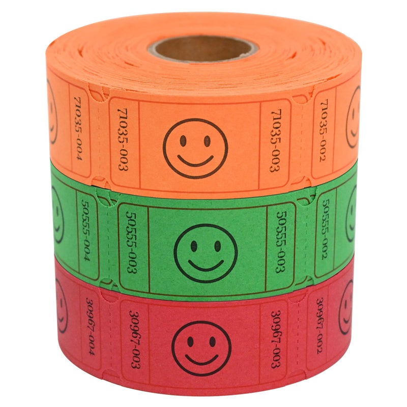 L LIKED 1500 Raffle Ticket Rolls 3 Assorted Colors 1x2 Inch Smile Ticket for Events Entry Class Reward Parties GiveawaysPrizes Red Orange Green - Image 2