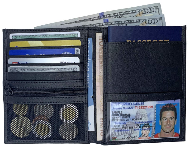 123 Cheap Checks Antique Saddle RFID Genuine Leather Passport Wallet - Image 3