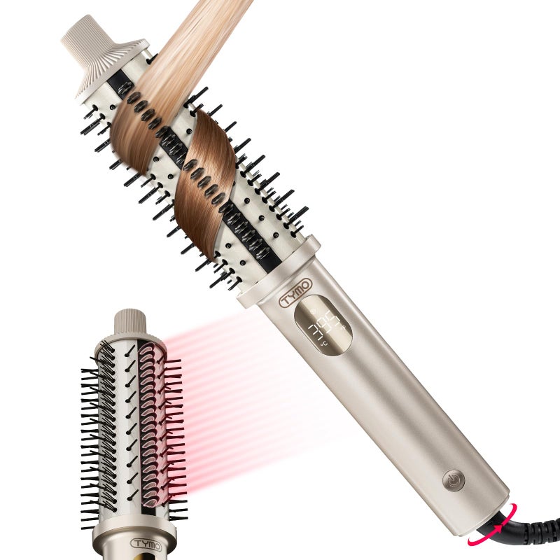 TYMO STYLUX PRO Thermal Brush Curling Brush, 1.5 Inch Blowout Heated Round Volumizer, Hair Straightener and Curler 2 in 1, 800M Negative Ion for Smoother, LCD Display, 5 Temp, Dual Voltage, Gold - Image 1
