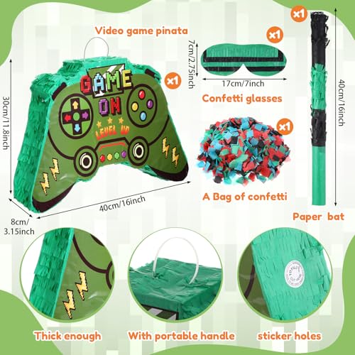 Spakon 113 Pcs Video Game Piata Video Game Birthday Party Supplies Piata Set 16 Mini Notebook 16 Pencil 16 Keychain 16 Silicone Bracelet 16 Mini Rings 16 Sticker 16 Stamp Party Supplies Gifts - Image 5