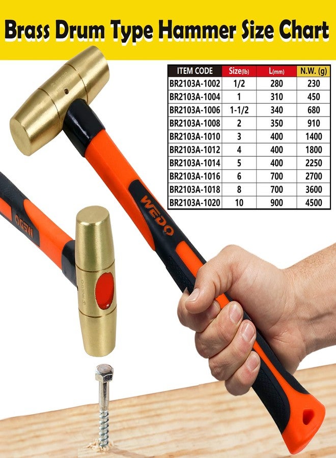 WEDO Brass Hammer 4lb,Sledge Hammer,Solid Brass Mallet Hammer,Fiberglass Hammer Handle,Length 400mm,Die-Forged, Corrosion Resistant, DIN Standard - Image 2