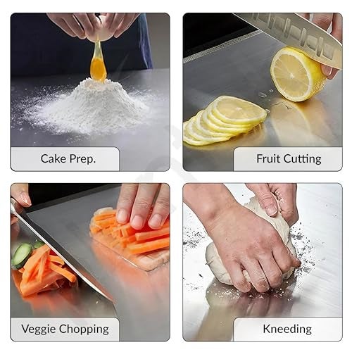 Plantex Stainless Steel Chopper Board/Vegetable Cutting Board/Chopping Board for Kitchen/Anti-Bacterial, Scratch-Resistant, Durable, Non-Slip & Knife Friendly Cutting Pad (Size - 31 x 20.5 x 0.1 Cm) - Image 5