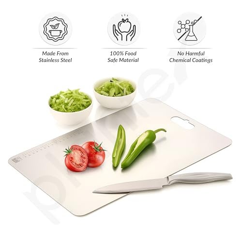 Plantex Stainless Steel Chopper Board/Vegetable Cutting Board/Chopping Board for Kitchen/Anti-Bacterial, Scratch-Resistant, Durable, Non-Slip & Knife Friendly Cutting Pad (Size - 31 x 20.5 x 0.1 Cm) - Image 2