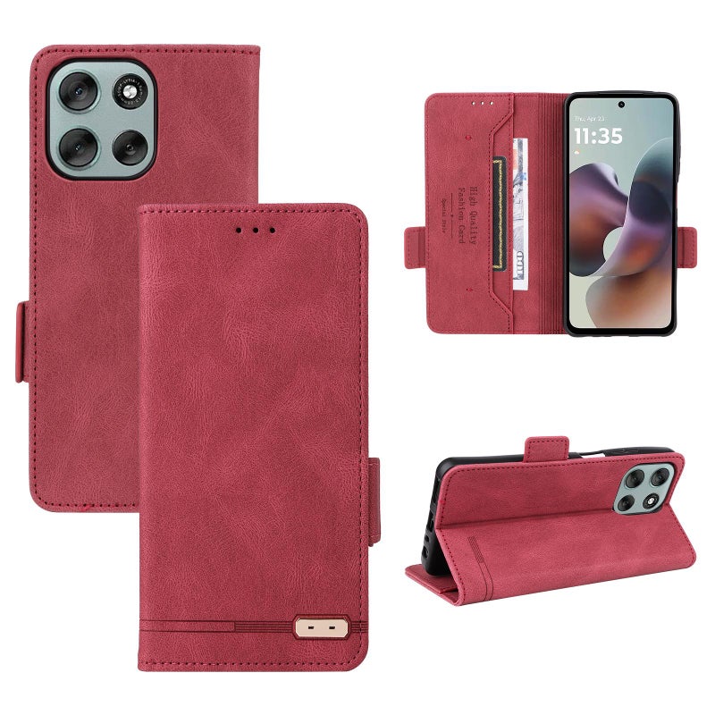 erorex For Motorola Moto G56 / G66j / G66y 5G Magnetic Clasp Leather Phone Case(Red) - Image 1