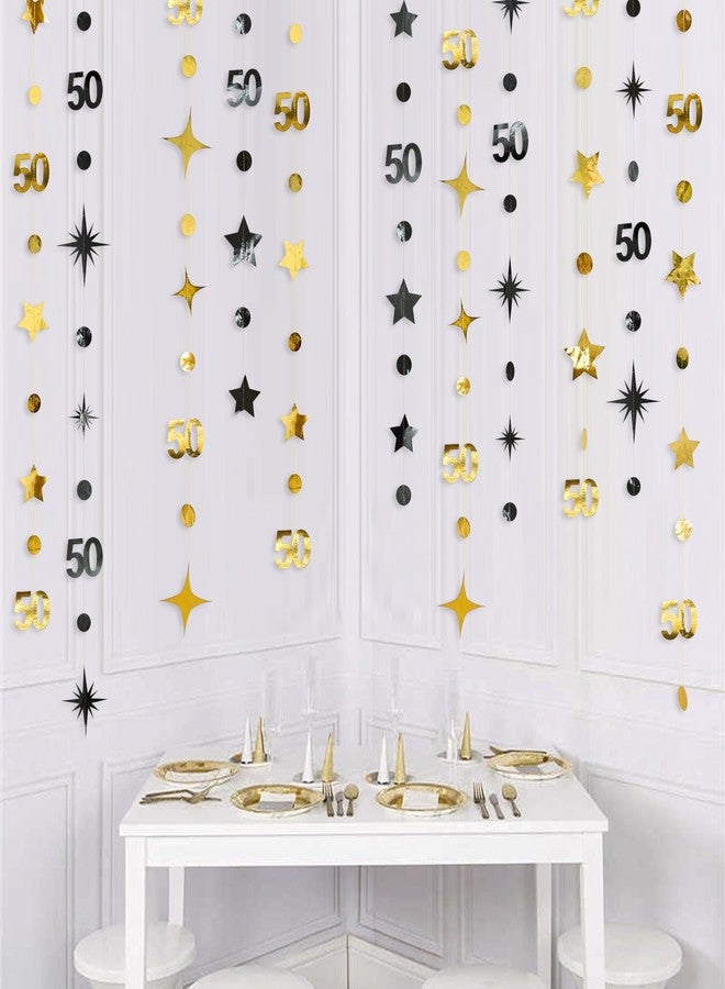 pinkblume Black Gold 50th Birthday Decorations Number 50 Circle Dot Twinkle Star Garland Metallic Hanging Streamer Banner Backdrop for Women Men 50 Years Old Birthday Happy 50th Anniversary Party Supplies - Image 3