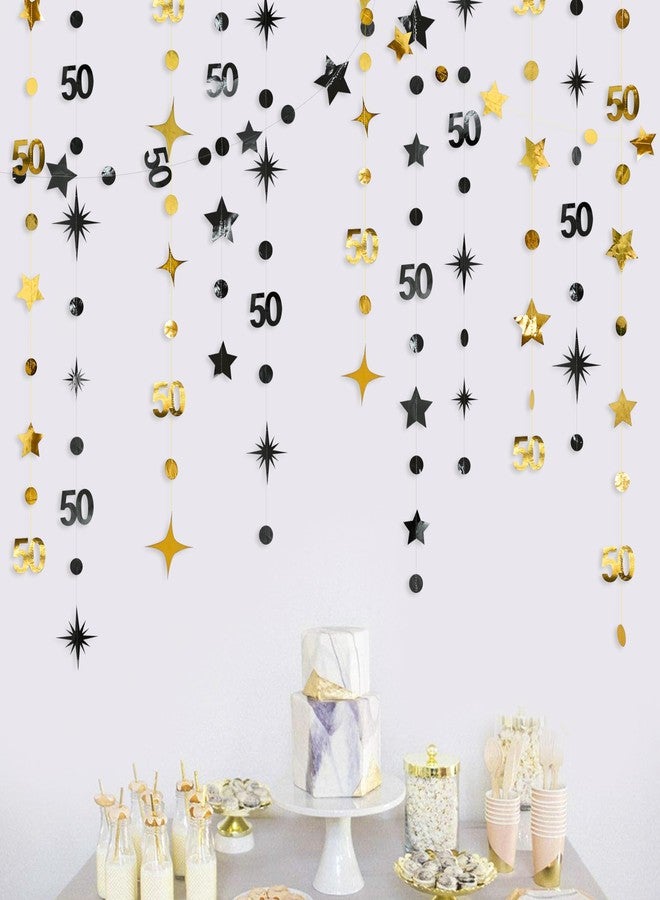 pinkblume Black Gold 50th Birthday Decorations Number 50 Circle Dot Twinkle Star Garland Metallic Hanging Streamer Banner Backdrop for Women Men 50 Years Old Birthday Happy 50th Anniversary Party Supplies - Image 5