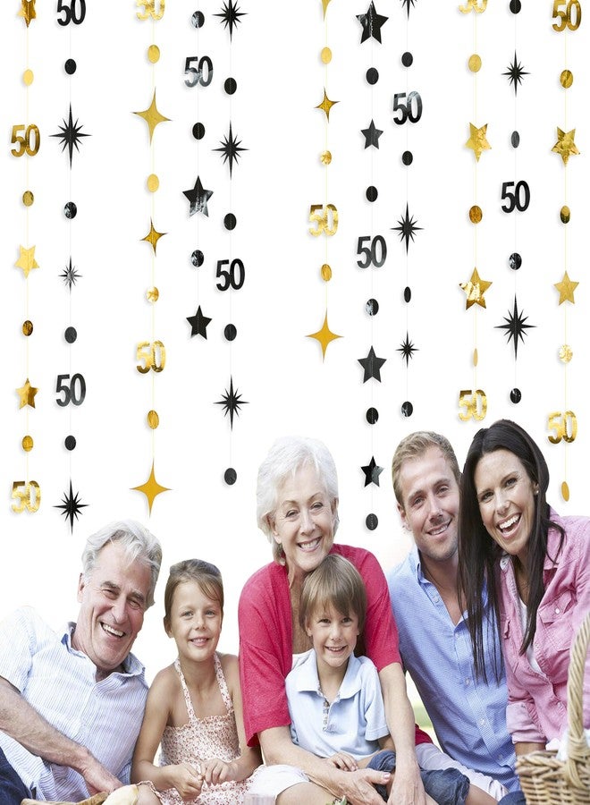 pinkblume Black Gold 50th Birthday Decorations Number 50 Circle Dot Twinkle Star Garland Metallic Hanging Streamer Banner Backdrop for Women Men 50 Years Old Birthday Happy 50th Anniversary Party Supplies - Image 4