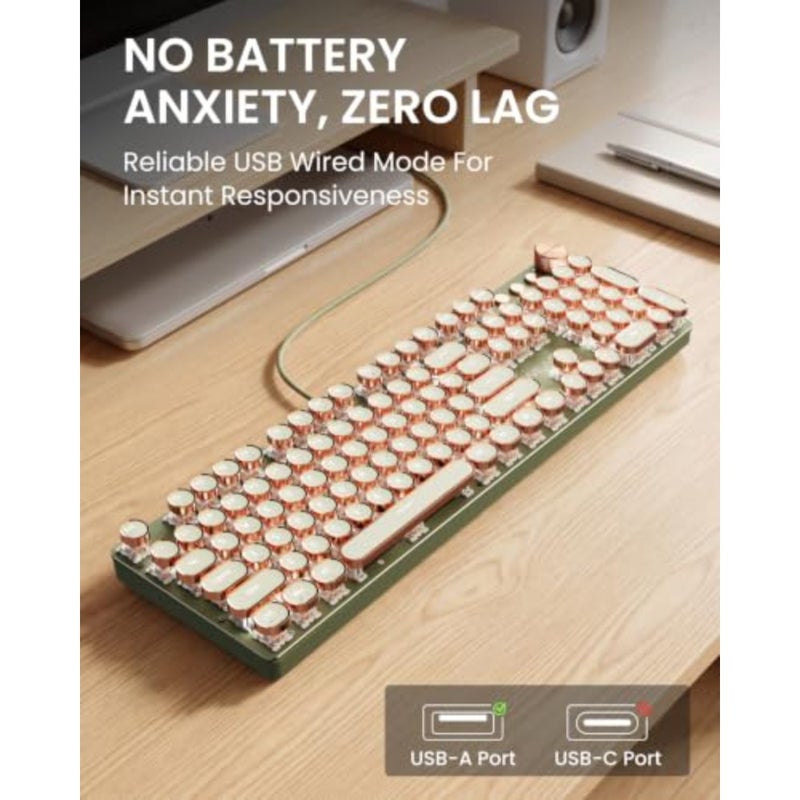 EWEADN Typewriter Style Mechanical Gaming Keyboard, 104 Keys Backlit LED Keyboard, Media Control Knob, Wired Computer Keyboard Pink Switch for Windows/Mac/PC - Image 5