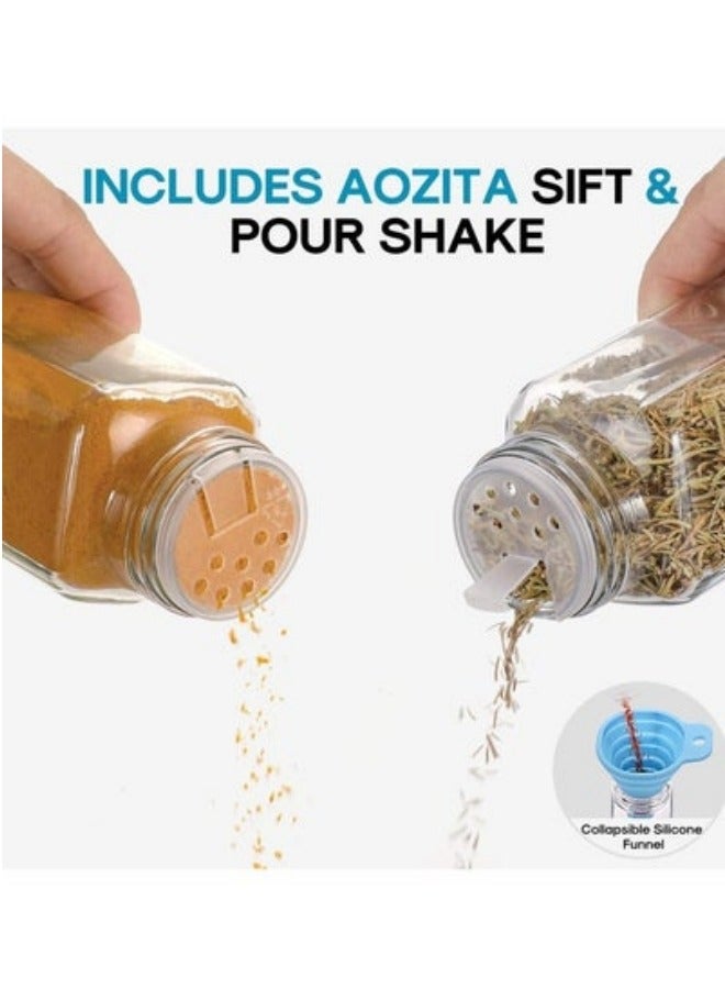 MIXDE 24-Piece Glass Spice Jars with 48 Labels Stickers 120ml Empty Square Spice Containers,24 Shaker Lids and Airtight Metal Caps, Paint Pen, Silicone Collapsible Funnel  - Image 5