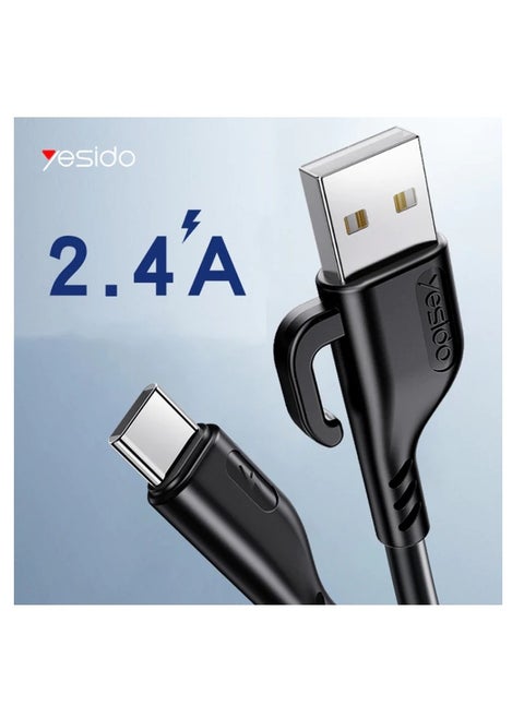 YESIDO CA105 Charging Data Cable 120cm 2.4A(MAX) 3.5mm outer diameter USB-A to Type-C  with Hook - Black