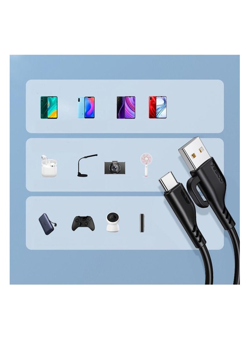 YESIDO CA105 Charging Data Cable 120cm 2.4A(MAX) 3.5mm outer diameter USB-A to Type-C  with Hook - Black