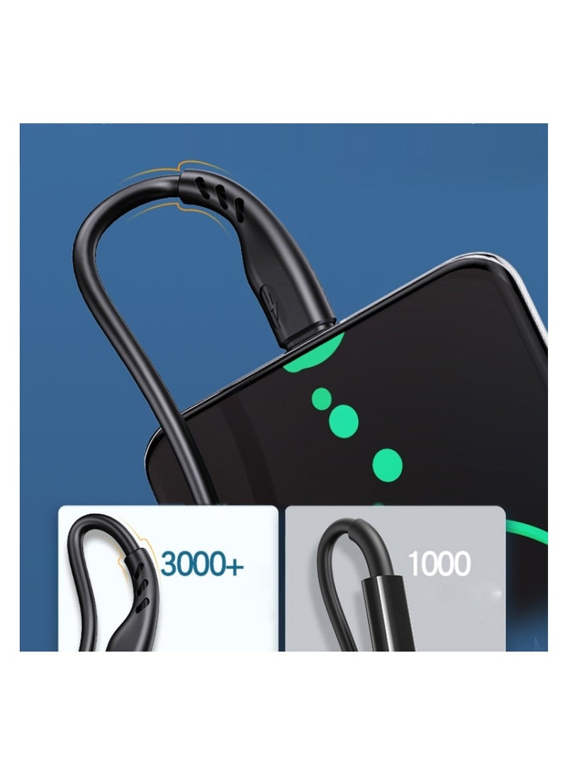 YESIDO CA105 Charging Data Cable 120cm 2.4A(MAX) 3.5mm outer diameter USB-A to Type-C  with Hook - Black