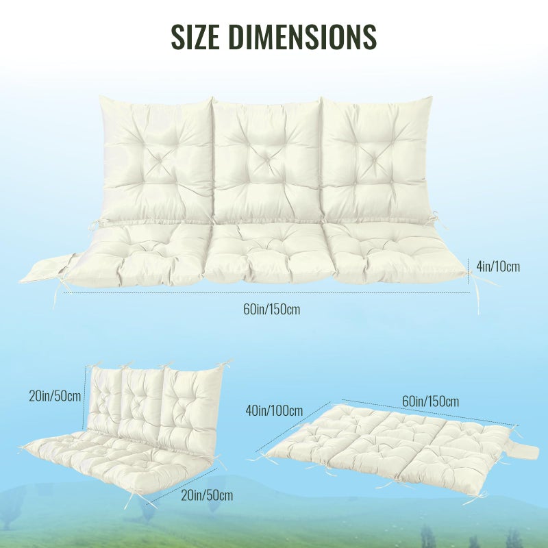 NACATIN 3 Seat Cushion for Outdoor Swing - 60x40 inches, 4" Thick Porch Swing Cushions with Ties and Storage Bag, Waterproof Bench Cushions for Patio, Outdoor, Backyard and Garden (Dark Gray) - Image 3