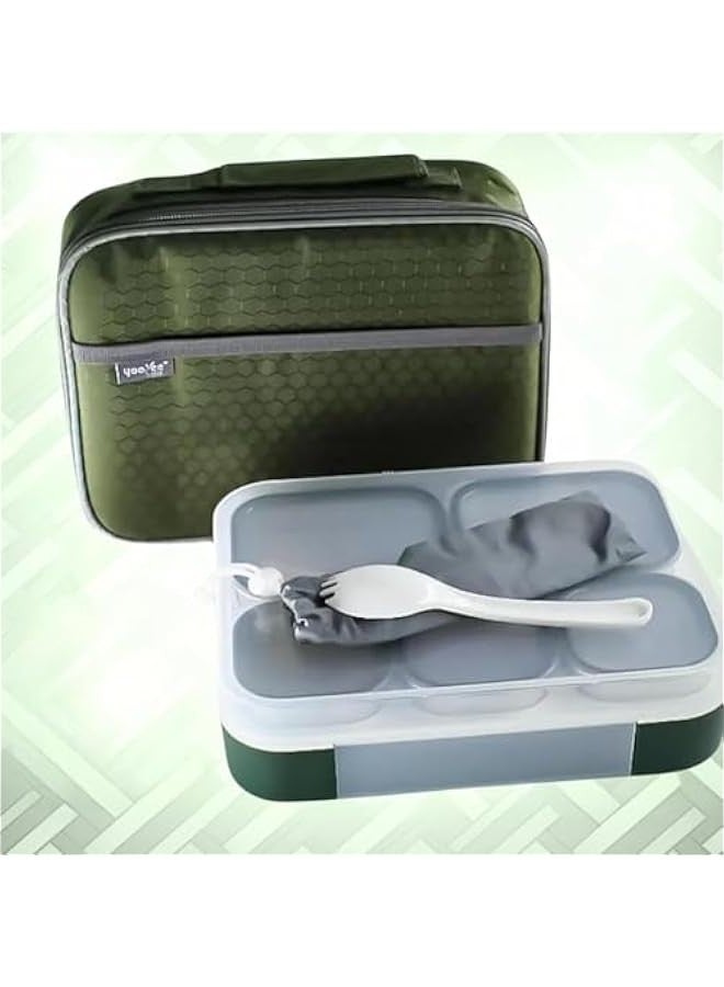 Beauenty Stainless Steel Lunch Box for Kid School,Insulated Bento Lunch Box with Tableware & Bag, 5 Compartment Divided Lunch Containers with Lids,Leakproof | BFA Free | Dishwasher Safe (Prime Green, 1000ml) - Image 1