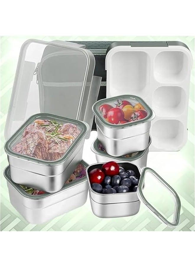 Beauenty Stainless Steel Lunch Box for Kid School,Insulated Bento Lunch Box with Tableware & Bag, 5 Compartment Divided Lunch Containers with Lids,Leakproof | BFA Free | Dishwasher Safe (Prime Green, 1000ml) - Image 2