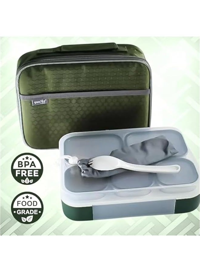 Beauenty Stainless Steel Lunch Box for Kid School,Insulated Bento Lunch Box with Tableware & Bag, 5 Compartment Divided Lunch Containers with Lids,Leakproof | BFA Free | Dishwasher Safe (Prime Green, 1000ml) - Image 4