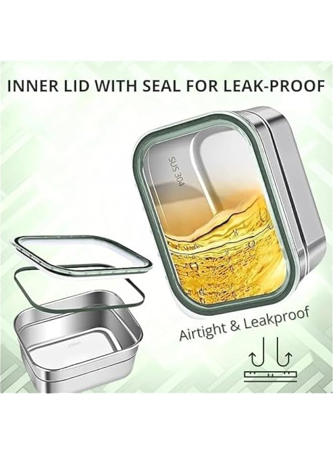 Beauenty Stainless Steel Lunch Box for Kid School,Insulated Bento Lunch Box with Tableware & Bag, 5 Compartment Divided Lunch Containers with Lids,Leakproof | BFA Free | Dishwasher Safe (Prime Green, 1000ml) - Image 5