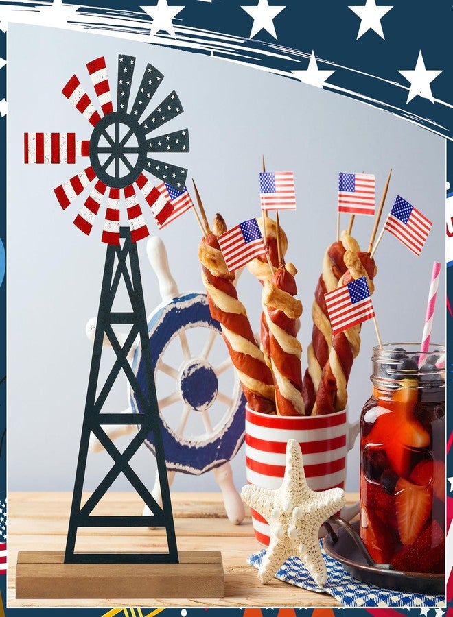 Tandefio 1 Pcs Patriotic Farmhouse Windmill Table Top 11.8 Inch Metal Rustic 4th of July Vintage Desk Shelf Decor Farmhouse American Red White Blue Windmill for 250th Anniversary Memorial Day Home - Image 4