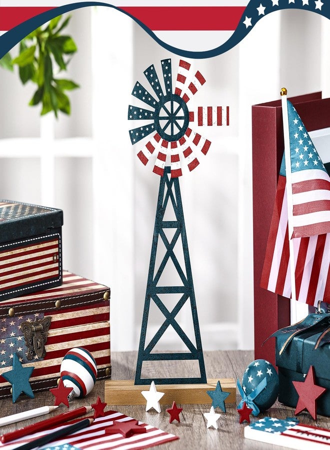 Tandefio 1 Pcs Patriotic Farmhouse Windmill Table Top 11.8 Inch Metal Rustic 4th of July Vintage Desk Shelf Decor Farmhouse American Red White Blue Windmill for 250th Anniversary Memorial Day Home - Image 3