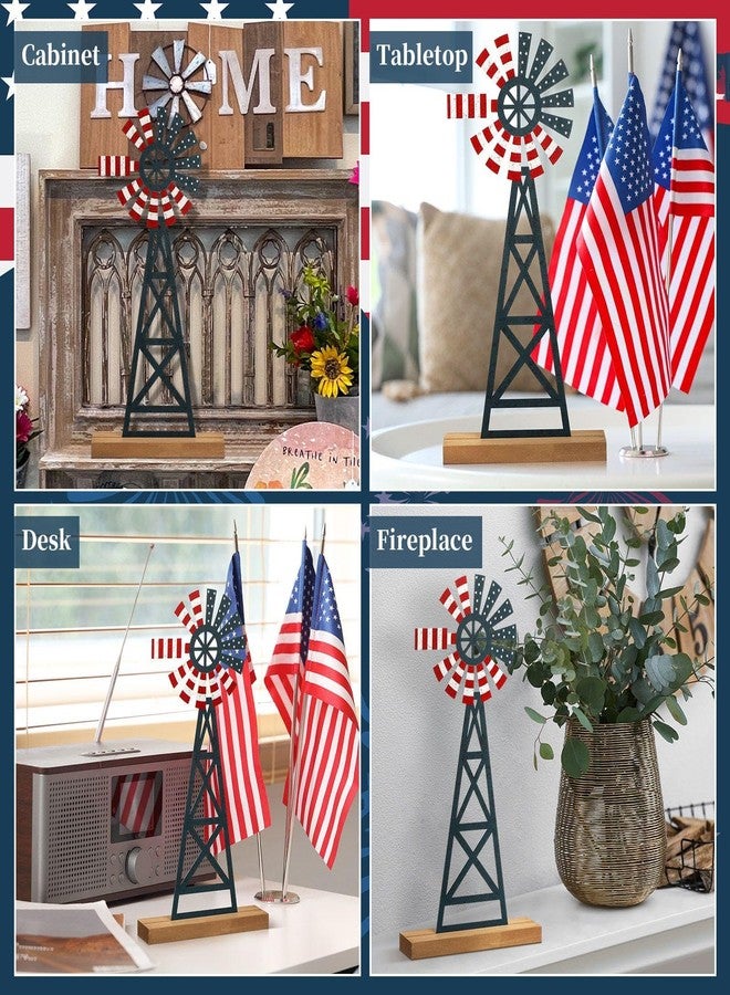 Tandefio 1 Pcs Patriotic Farmhouse Windmill Table Top 11.8 Inch Metal Rustic 4th of July Vintage Desk Shelf Decor Farmhouse American Red White Blue Windmill for 250th Anniversary Memorial Day Home - Image 5