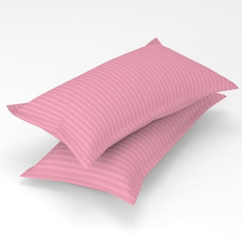 Blue Strip 220 TC Glace Cotton Satin Stripes Plain Bedsheet for Double Bed with Two Pillow Covers for Home/Hotels/Guest House,Size-90x90 Inches(Flat) (Baby Pink) - Image 3