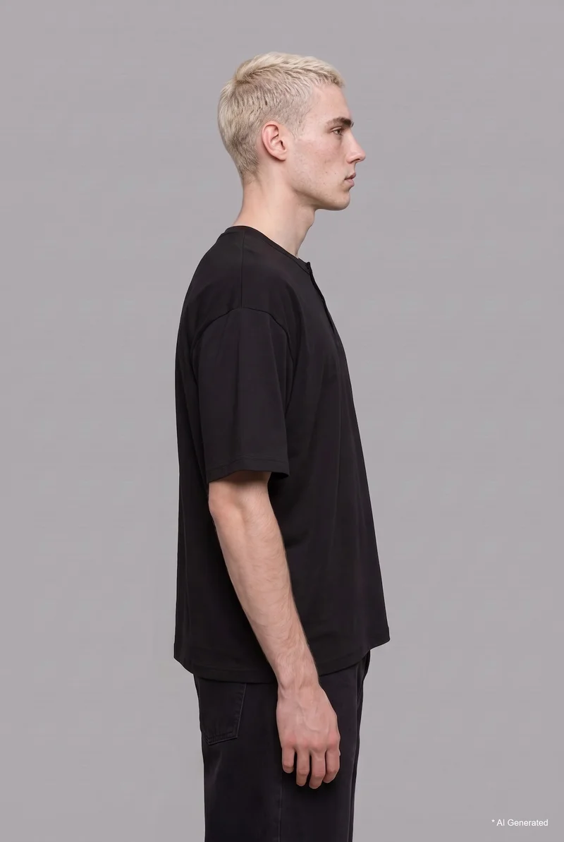 Defacto Boxy Fit Basic Short Sleeve Henley T-Shirt