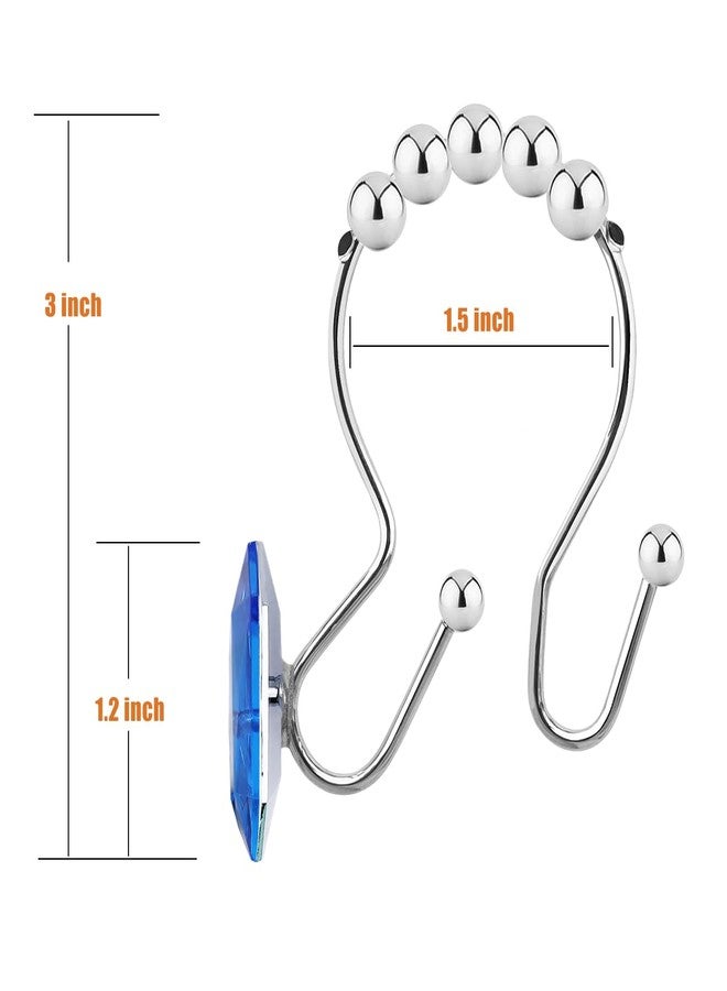 Yapicoco Shower Curtain Hooks Rings for Bathroom, 12PCS Double Hooks Glide Anti Rust Crystal Rhinestones Shower Curtain Rings Hangers for Shower Curtains, Clothing, Towels, etc. (Blue) - Image 2