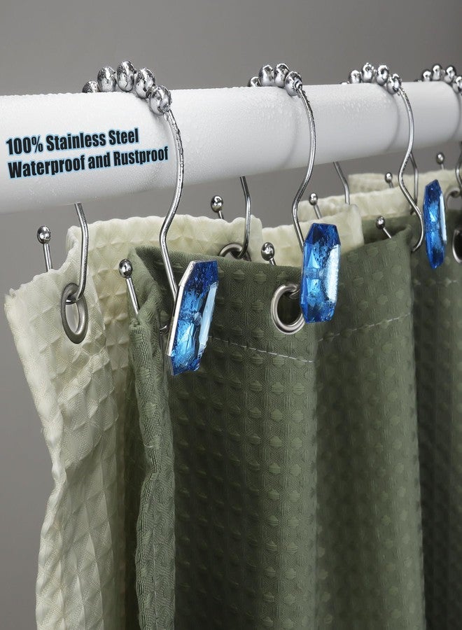 Yapicoco Shower Curtain Hooks Rings for Bathroom, 12PCS Double Hooks Glide Anti Rust Crystal Rhinestones Shower Curtain Rings Hangers for Shower Curtains, Clothing, Towels, etc. (Blue) - Image 4