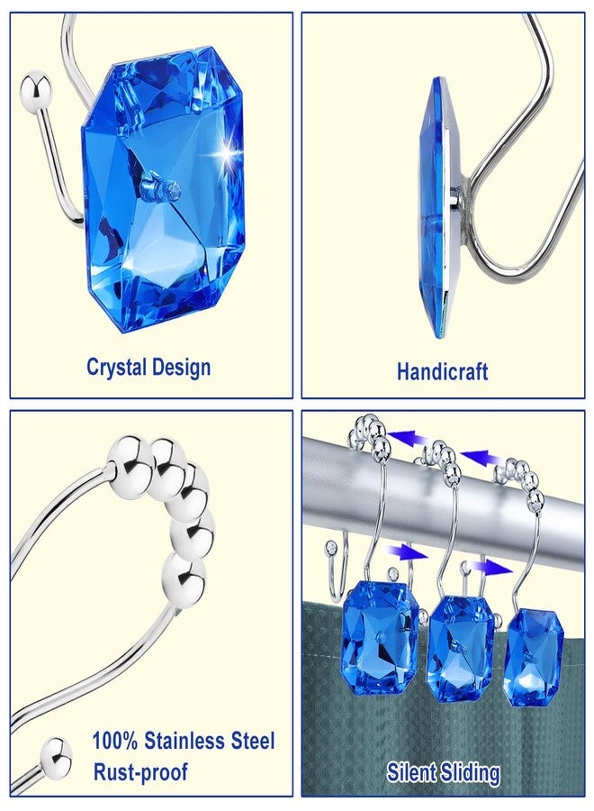 Yapicoco Shower Curtain Hooks Rings for Bathroom, 12PCS Double Hooks Glide Anti Rust Crystal Rhinestones Shower Curtain Rings Hangers for Shower Curtains, Clothing, Towels, etc. (Blue) - Image 3