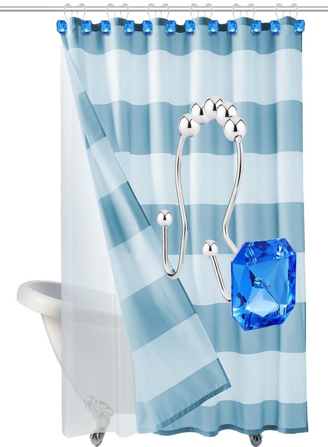 Yapicoco Shower Curtain Hooks Rings for Bathroom, 12PCS Double Hooks Glide Anti Rust Crystal Rhinestones Shower Curtain Rings Hangers for Shower Curtains, Clothing, Towels, etc. (Blue) - Image 5