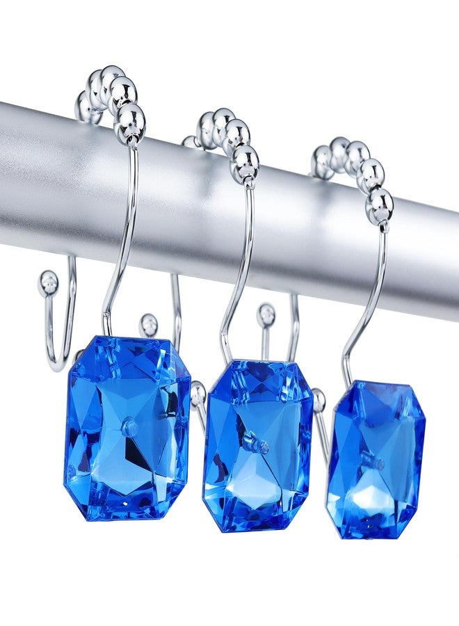Yapicoco Shower Curtain Hooks Rings for Bathroom, 12PCS Double Hooks Glide Anti Rust Crystal Rhinestones Shower Curtain Rings Hangers for Shower Curtains, Clothing, Towels, etc. (Blue) - Image 1
