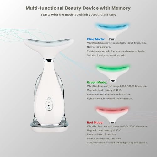 VRAIKO Lily Neck Face Massager Face Sculpting Tool Skin Rejuvenation Device with Thermal Triple Action LED and Vibration for AntiAging Lifting and Tightening Sagging Skin Pearl White - Image 3
