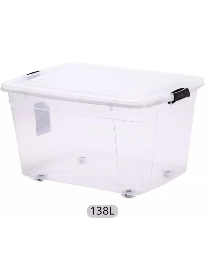 Premify Storage Box 138 L With Lockable Lid & Wheels | Clear Plastic Organizer | Transparent Box For Storing Clothes, Toys, Tools, Medicine, Office/Kitchen Supplies, Arts & Crafts (1 Box 138L) - Image 5
