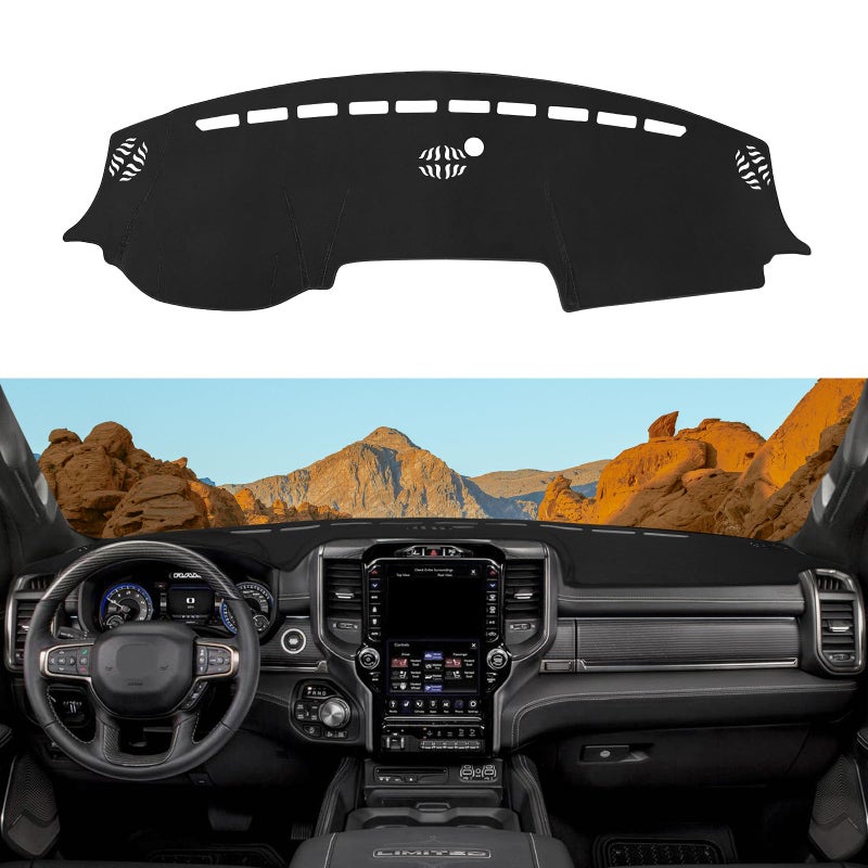 Rilsen Dashboard Cover Mat Custom Fit for 20192023 2024 2025 2026 Dodge Ram 1500 2500 3500 Dash Cover Nonslip Flannel Dash Mat Protector Sunshade No Glare Black