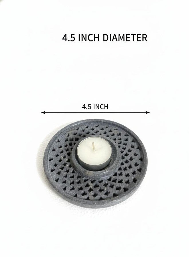 MBSC Handmade Marble Soapstone T-Light Candle Holder Round Lattice Carved Tealight Diya Decorative Home Décor Showpiece Natural Stone Multicolor Craft for Indoor Outdoor Festive Decoration & Gifting - Image 3
