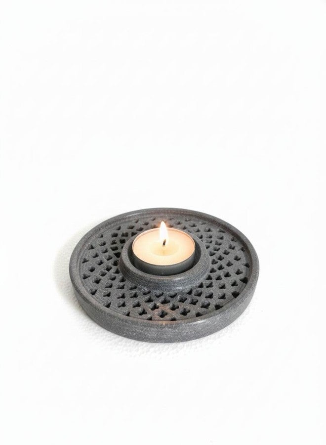 MBSC Handmade Marble Soapstone T-Light Candle Holder Round Lattice Carved Tealight Diya Decorative Home Décor Showpiece Natural Stone Multicolor Craft for Indoor Outdoor Festive Decoration & Gifting - Image 1