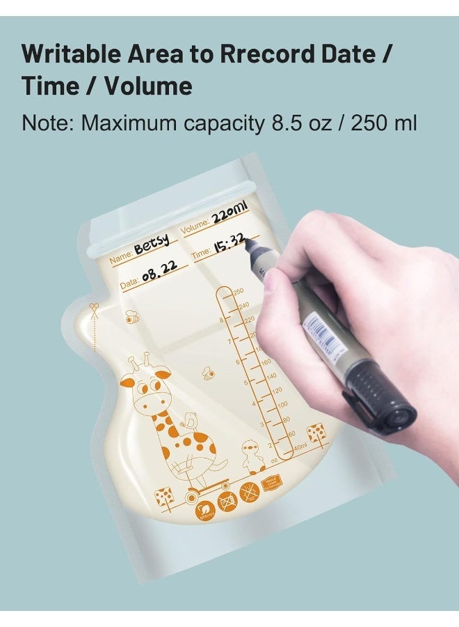 Mumgaroo Breast Milk Storage Bags Freezer, 8.5 OZ / 40 Pcs Breastmilk Storage Bag with Double Zip Lock, Self Standing, Pre-Sterilized Milk Storage Bags Breastmilk, Space Saving Flat Profile - Image 4