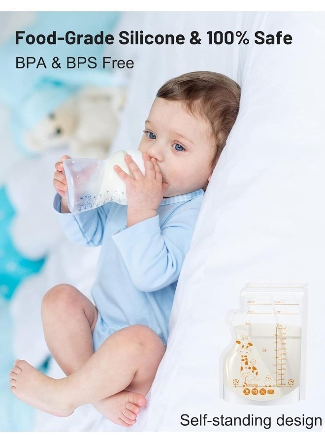 Mumgaroo Breast Milk Storage Bags Freezer, 8.5 OZ / 40 Pcs Breastmilk Storage Bag with Double Zip Lock, Self Standing, Pre-Sterilized Milk Storage Bags Breastmilk, Space Saving Flat Profile - Image 5