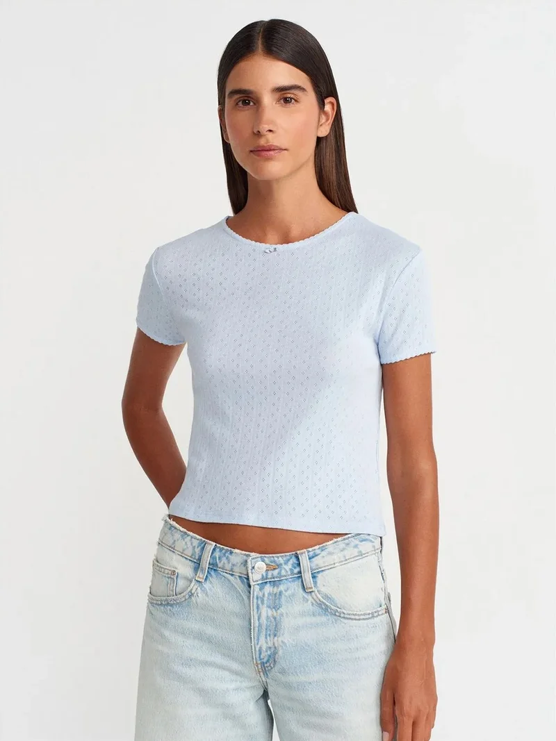 ديلفين Dilvin Women's Ribbed Crop T-Shirt