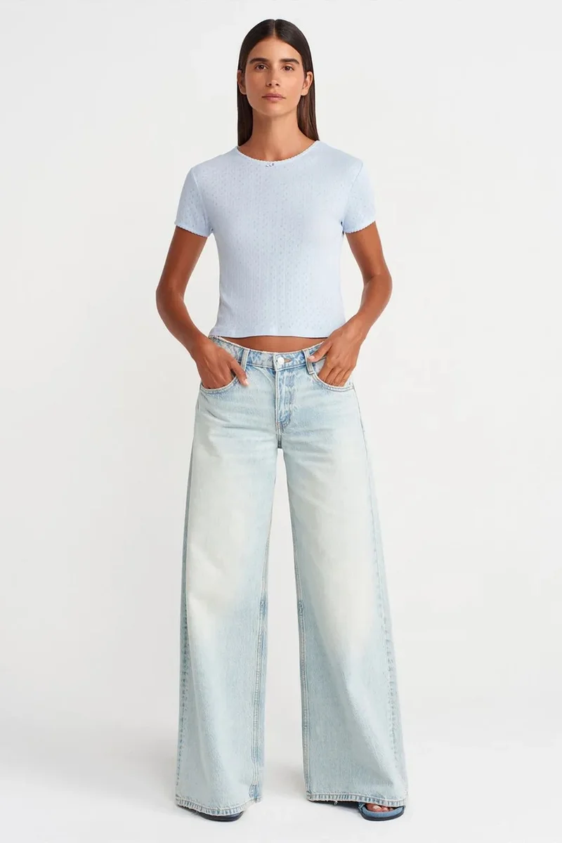 Dilvin Baby Blue DILVIN Women's Ribbed Crop T-Shirt for Women | Best Price UAE