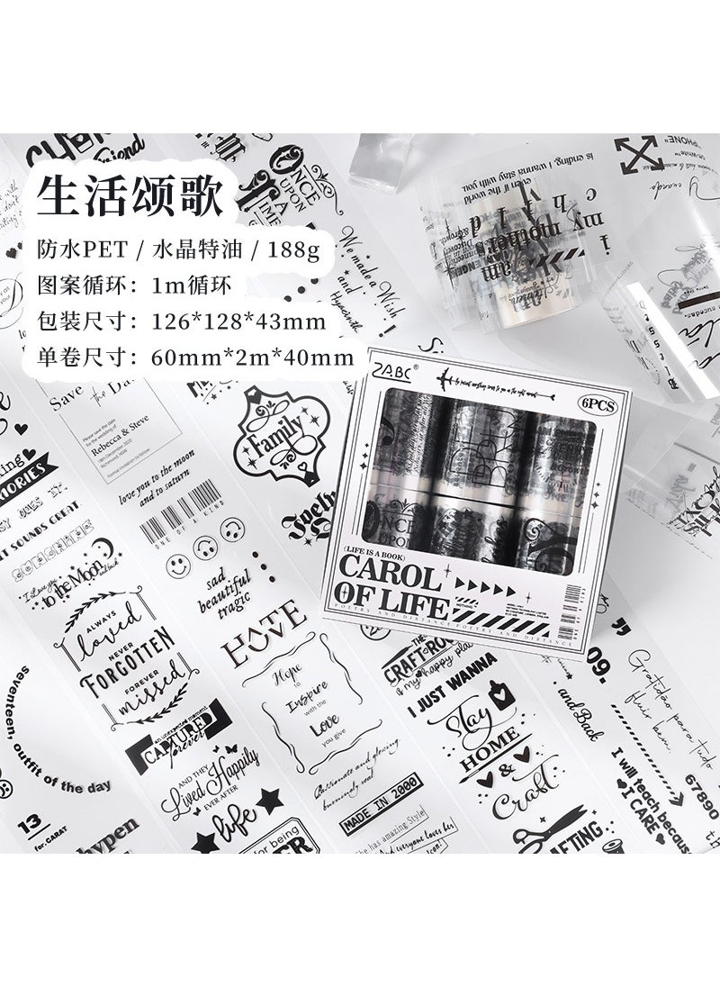 Generic - ZABC Life Laboratory Special Oil Tape Cross-Border English Sticker Roll Pet Tape Diary Tape Oil Tape For Paper Cutting Ode to life-6 volumes - Image 1
