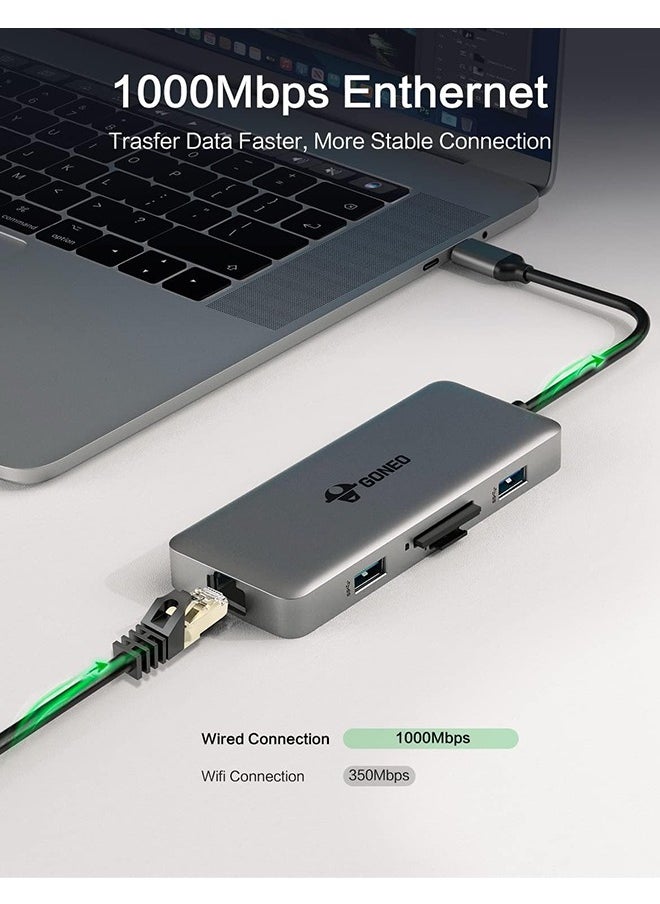 GONEO 8 in 1 USB C Hub Multiport Adapter,USB C Docking Station with 4K HDMI Port, 3 USB Ports,SD/TF Card Reader,USB C Dongle for Dell/MacBook Pro/MacBook Air/HP XPS/Lenovo Laptops  - Image 3