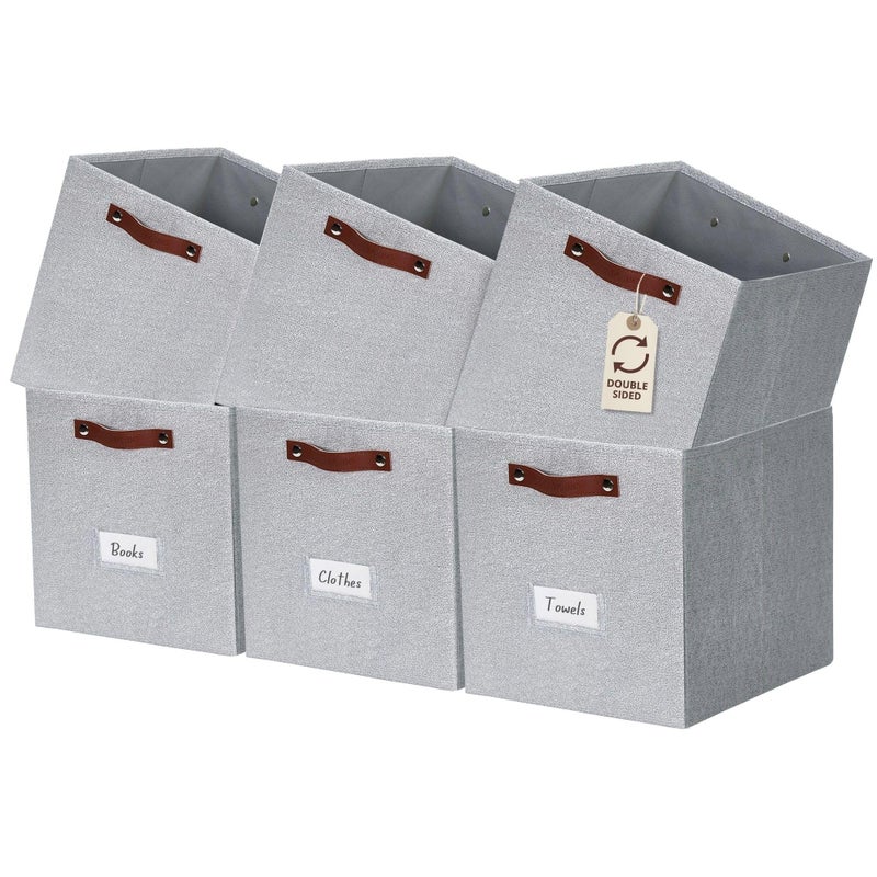 DECOMOMO Storage Cubes 13x13x13 Storage Cube Bins with Labels Fabric Organizer Bins 13  6pcs Light Texture Grey